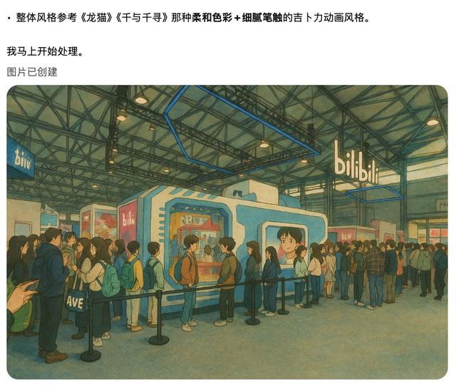 ChatGPT 4o 根据照片生成，原始照片为哔哩哔哩在AWE2025的展台