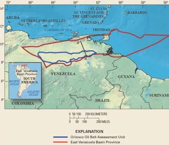 蓝线区域内的为奥利诺科石油带