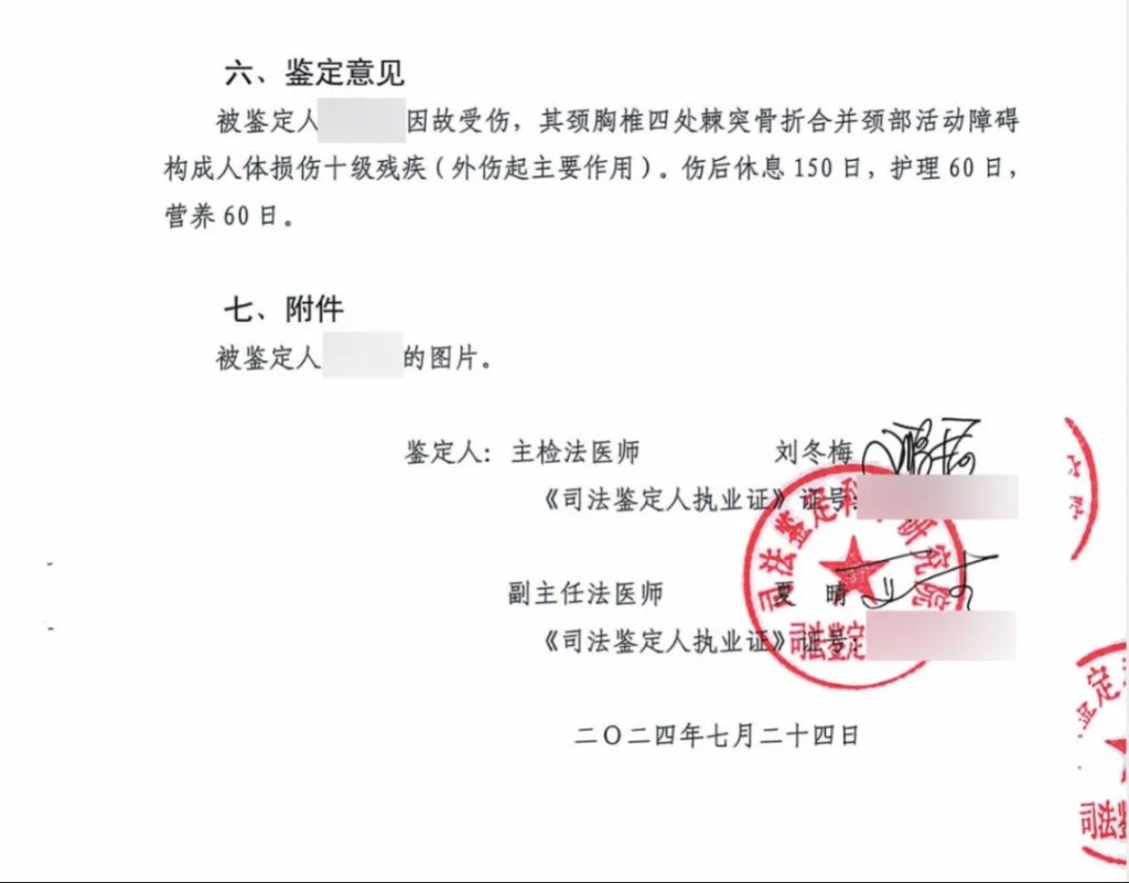 司法鉴定书截图。均为上海奉贤法院供图
