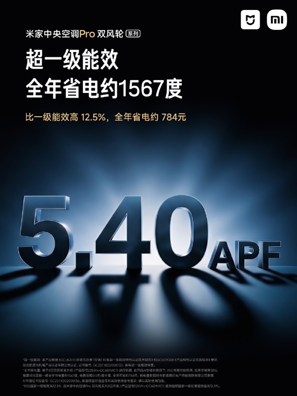 中大户型专属!米家中央空调Pro双风轮最大覆盖190m2 一年电费省约784元