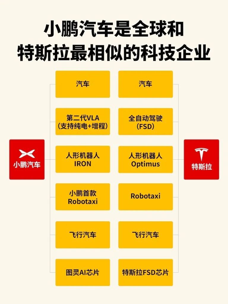 ▲小鹏和特斯拉具有相似的业务布局