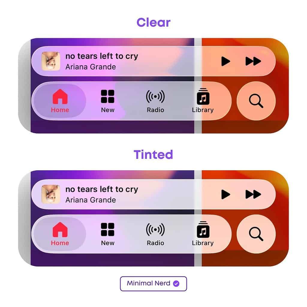 'Clear' or 'Tinted' Liquid Glass Apple Music