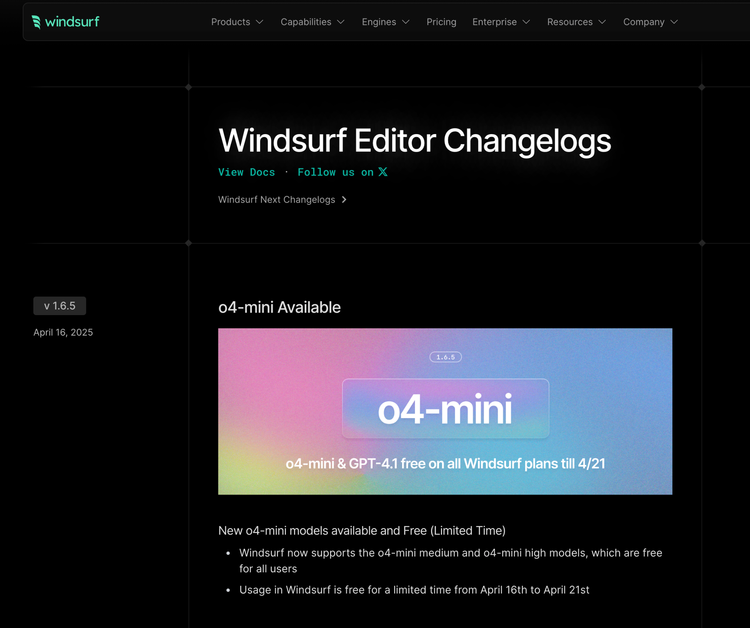 Windsurf在第一时间提供o4-mini的免费体验