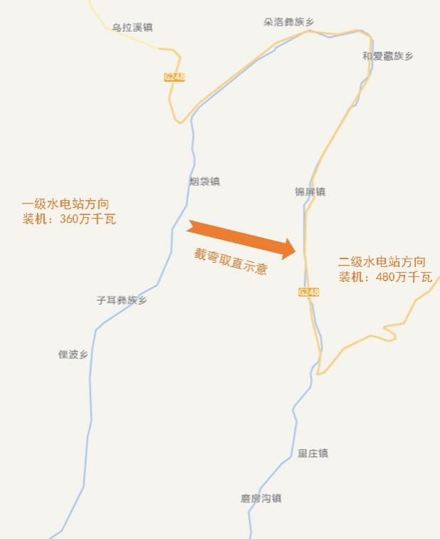 锦屏大河湾及截弯取直示意图(修改自中国自然资源部天地图,审图号:GS(2025)1508号)
