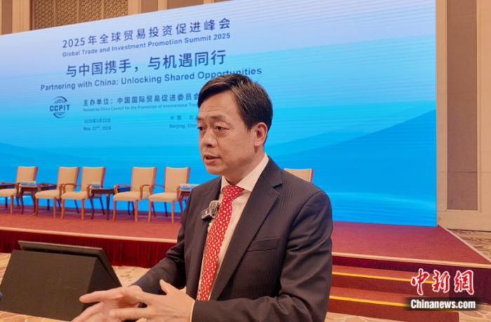 5月22日，中国人民大学国际关系学院教授王义桅在2025全球贸易投资促进峰会现场接受 中新网专访。 中新网记者 张东方 摄