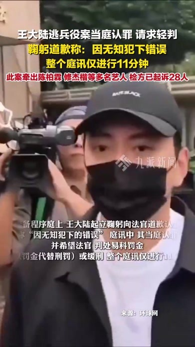 王大陆逃兵役案开庭，王大陆当庭认罪，鞠躬道歉称：因无知犯下错误