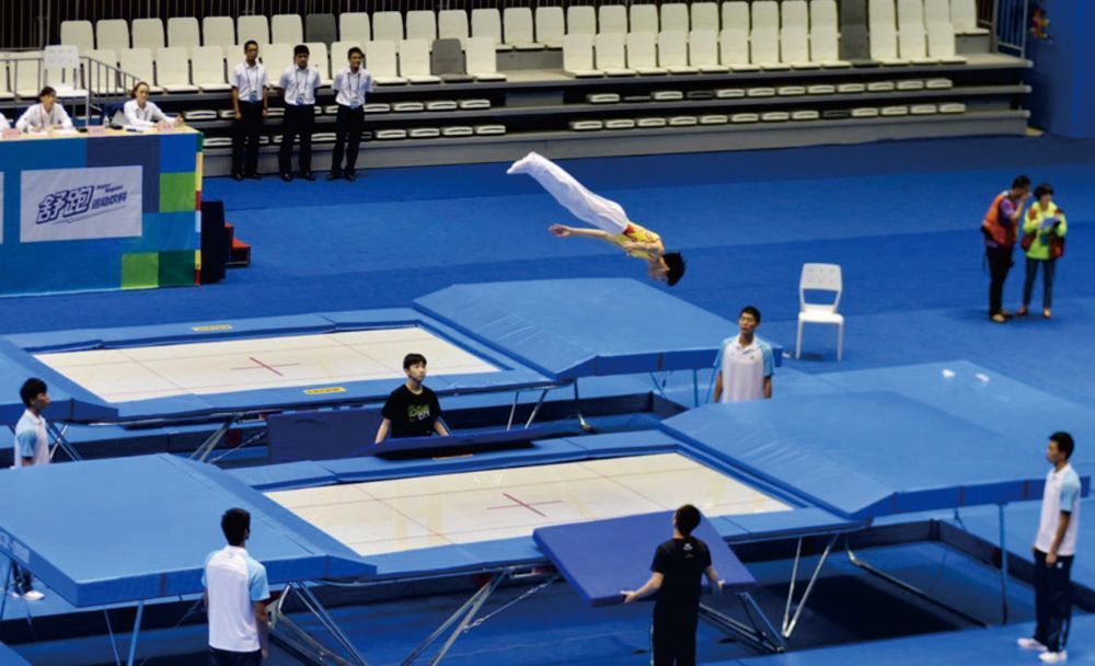图为蹦床项目比赛。图片来自第12届世运会网上新闻中心