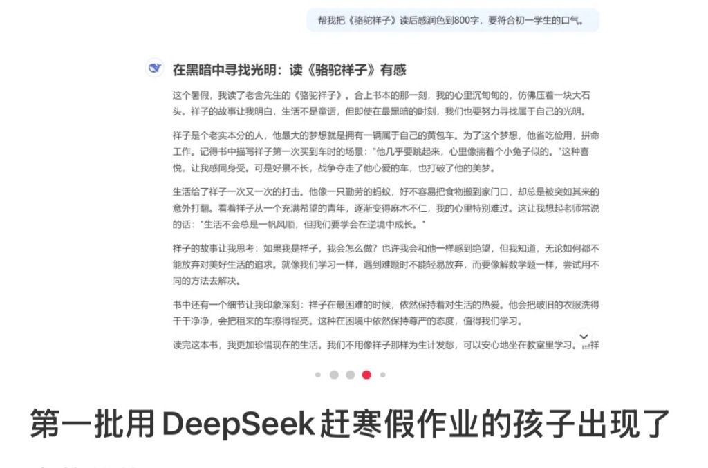 有网友称“第一批用DeepSeek赶寒假作业的孩子出现了”。小红书平台截图
