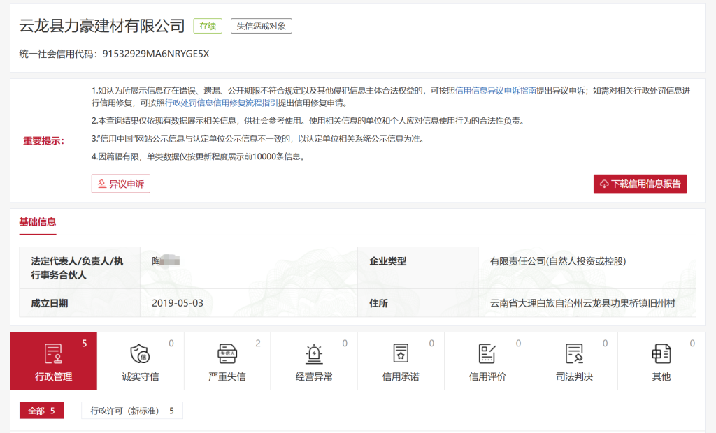 信用中国显示,涉事企业已被标注为失信惩戒对象。