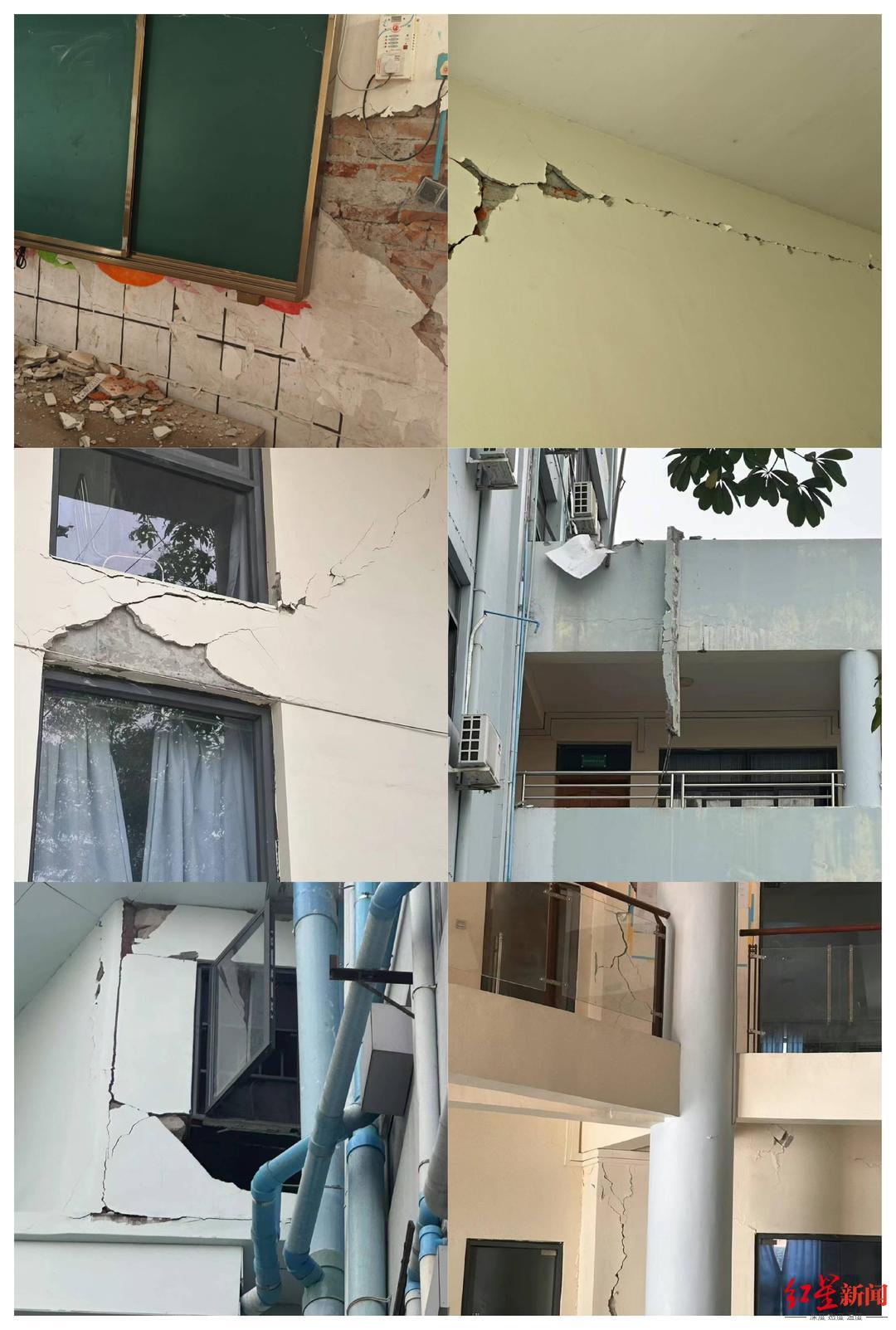 ▲学校建筑的主体结构未受损,但墙壁出现裂缝 受访者供图