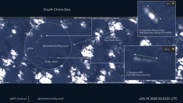 【西方商用卫星拍到了菲海岸警卫队船只跟踪5901舰的一幕】