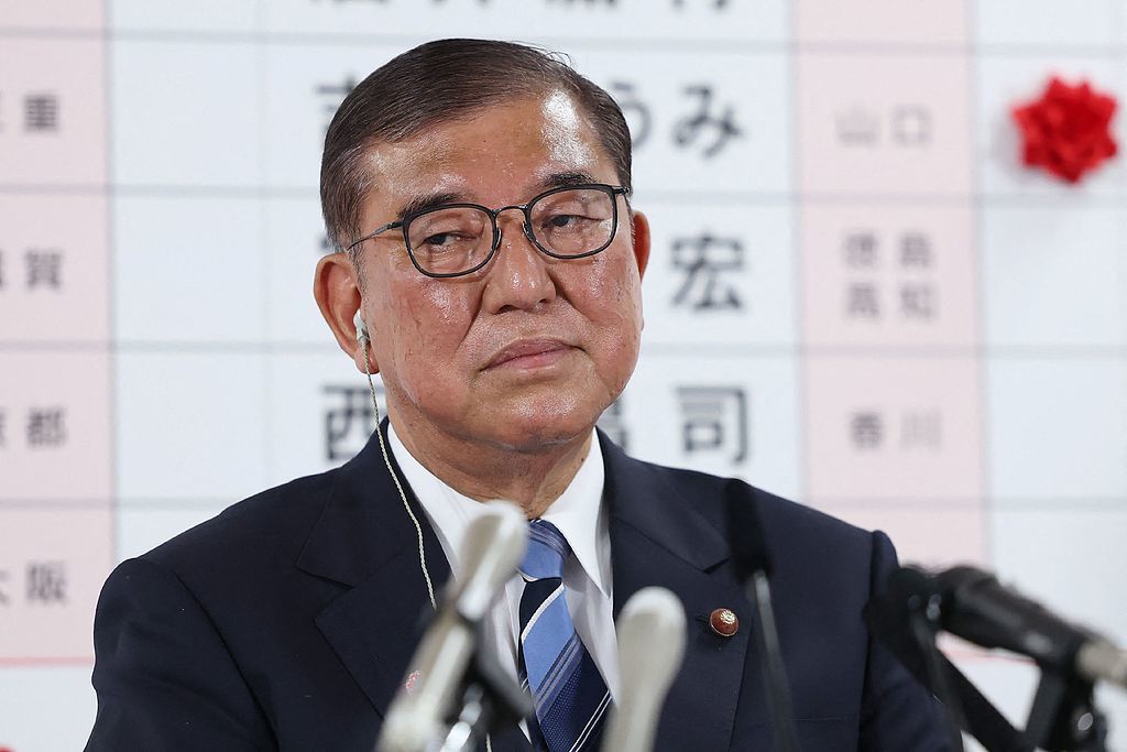 当地时间2025年7月20日，日本东京，日本首相石破茂在日本自民党总部会见媒体，回应参议院选举结果 视觉中国