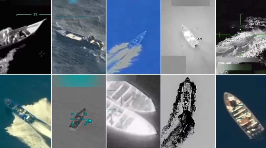 △美军近期对加勒比海所谓“贩毒船”进行打击时的画面