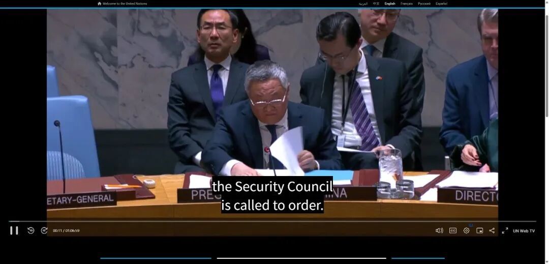 安理会第9866次会议视频截图。