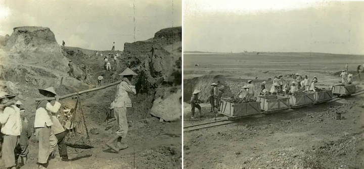 抗日战争时期利国铁矿开采现场