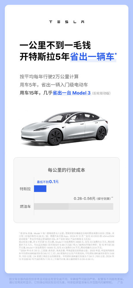 特斯拉官方对比行驶用度