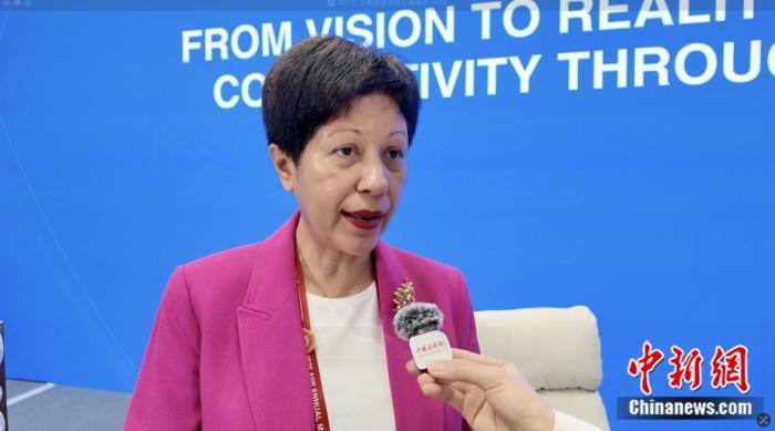 6月24日至26日,亚洲基础设施投资银行第十届理事会年会在北京举行。期间,新加坡总理公署部长兼财政部和国家发展部第二部长英兰妮(Indranee Rajah)接受 中新网记者采访。 中新网 赵丽 摄