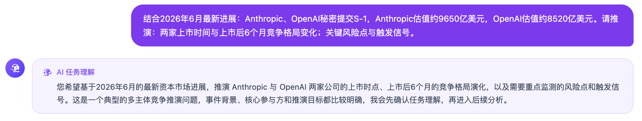 不光答疑提效!中科闻歌的决策大模型,还帮我推演未来,预测了Anthropic、OpenAI谁先上市