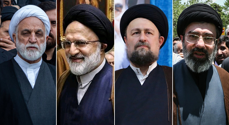 美媒分析的潜在的伊朗最高领袖继任者,左起:古拉姆侯赛因·穆赫辛尼·埃杰伊、阿里·阿斯加尔·赫贾齐、哈桑·霍梅尼、穆杰塔巴·哈梅内伊 资料图