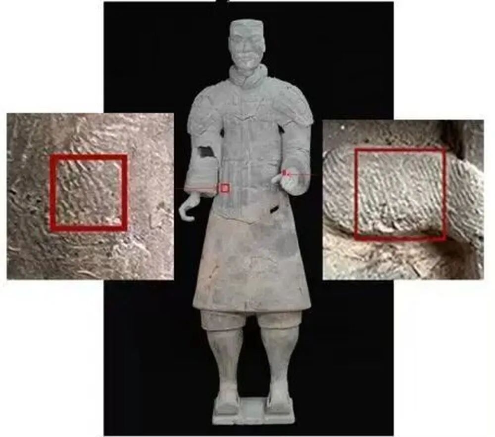 秦兵马俑上发现的指纹。(秦始皇帝陵博物院供图)
