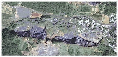 江西新余市金石山矿山公园2020年卫星遥感图。