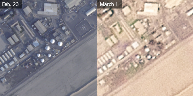 《纽约时报》称,卫星图像显示,位于科威特的美军阿里夫詹营的雷达设施遭破坏