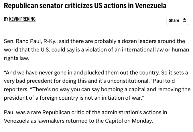 △美联社报道,即使共和党内部也有不同声音,共和党参议员兰德·保罗批评此举“开了一个非常糟糕的先例,而且违宪”。