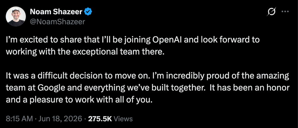 突发!谷歌Gemini联席负责人,被OpenAI挖了