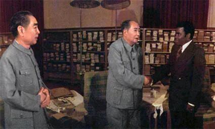 1973年7月29日,毛泽东在中南海会见恩古瓦比,周恩来陪同会见。