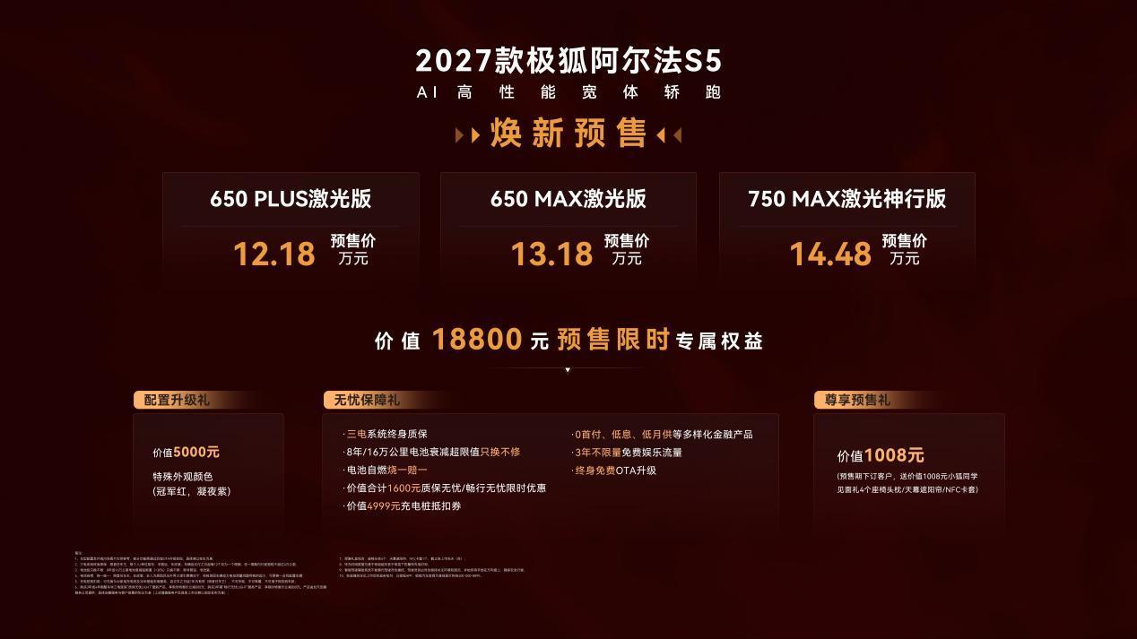 【12.18万起，2027款极狐阿尔法S5开启预售】10月23日，2