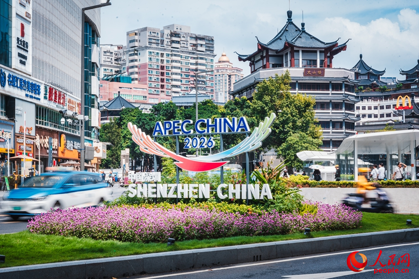 深圳东门步行街设置APEC主题景观。人民网记者 王星摄