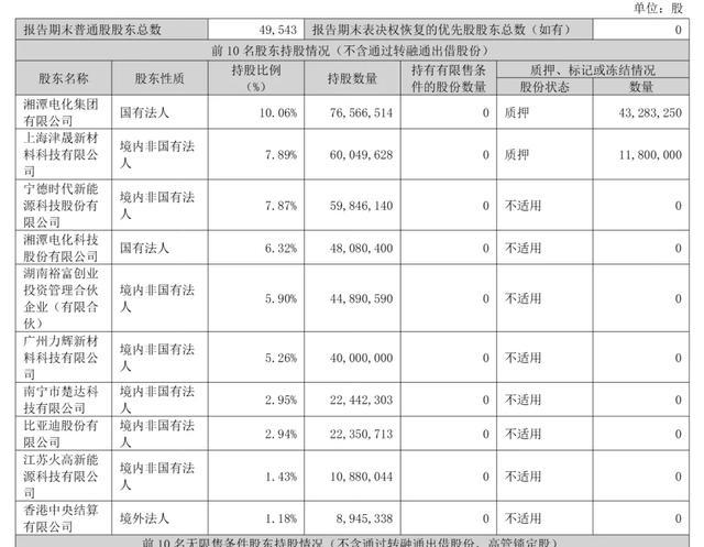 截至2026年3月31日,湖南裕能股权结构