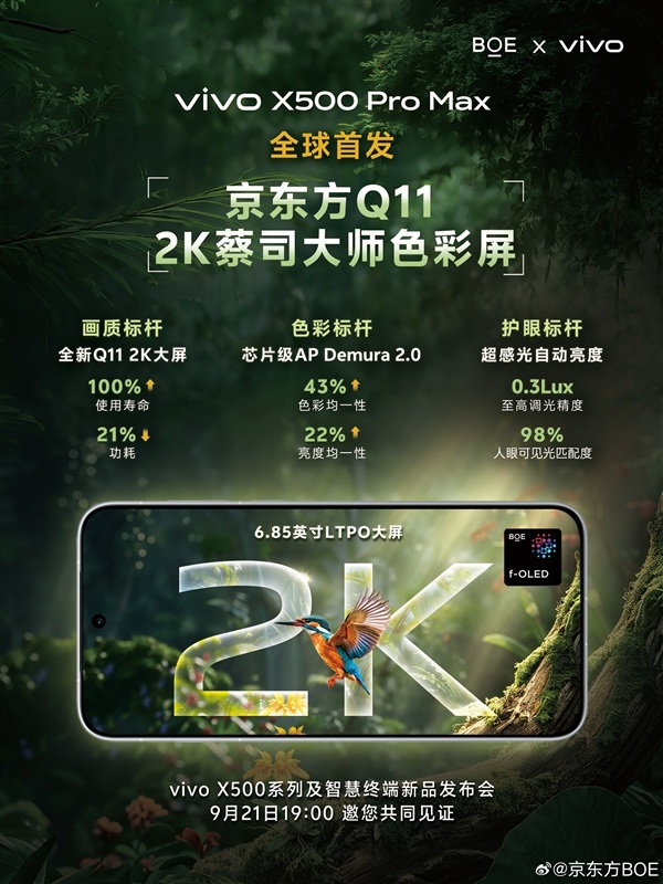 vivo X500 Pro Max首发Q11发光材料:京东方史上水准最高的屏幕