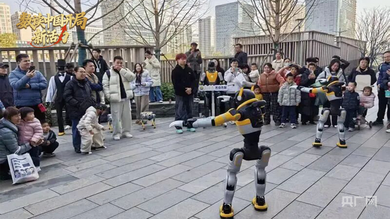 光谷人形机器人7S店门前的机器人表演吸引市民和游客（央广网发 湖北人形机器人创新中心供图）