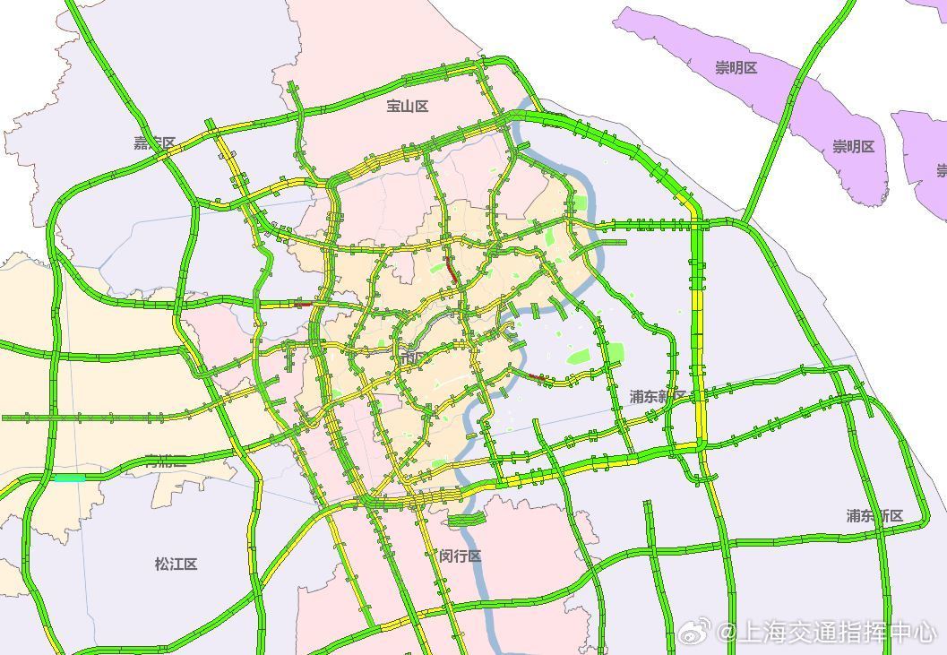 【路况】#早高峰# 截至8时15分，本市高、快速路路况信息。@上海发