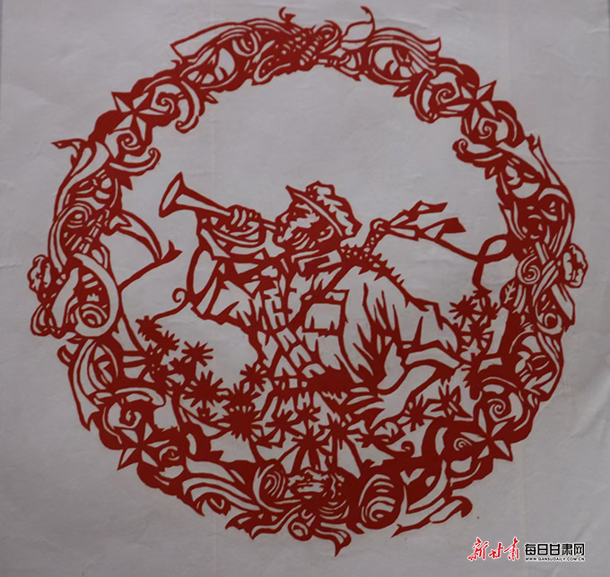 剪纸作品：《胜利的号角》