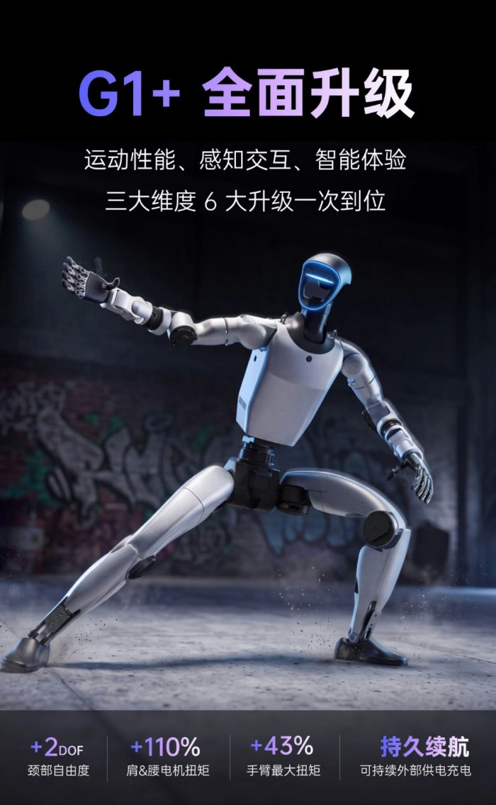 宇树科技发布人形机器人G1+:六项升级,标准版售价9.5W