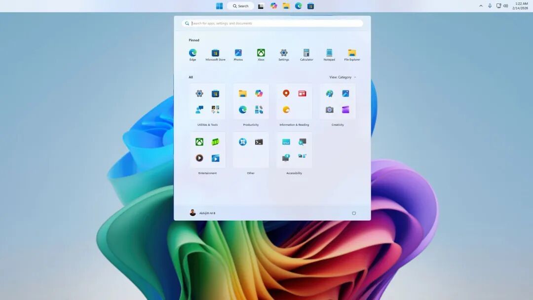 Visual representation of taskbar at the top
