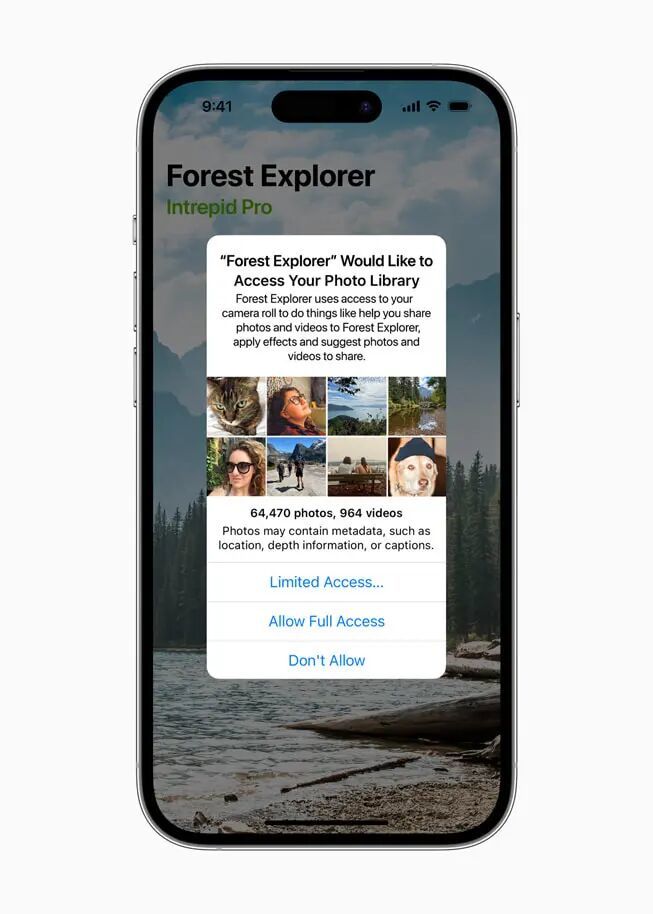 当你用app选取照片时,手机会询问你app是否可以访问你的照片。|apple