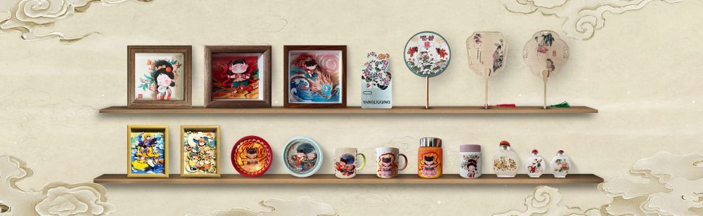 天津杨柳青木版年画的部分文创产品。(受访者供图)