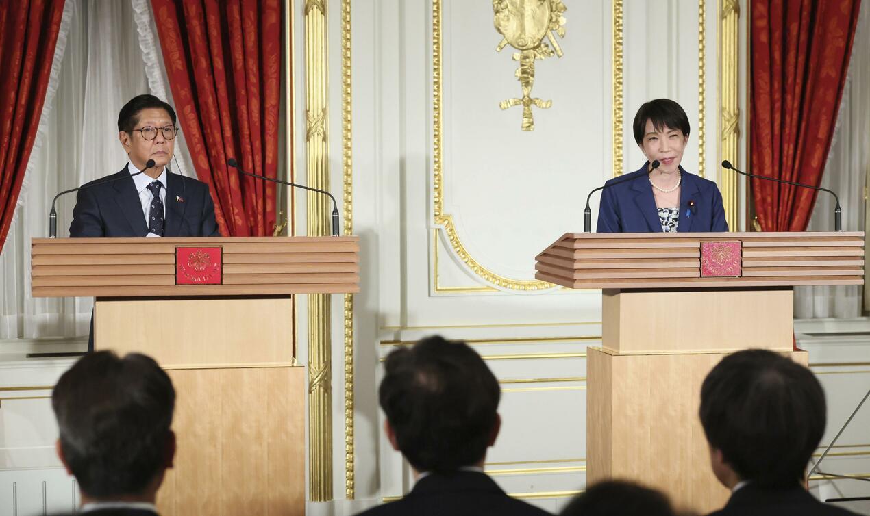 2026年5月28日,日本首相高市早苗与菲律宾总统小马科斯出席融合记者会。 共同社