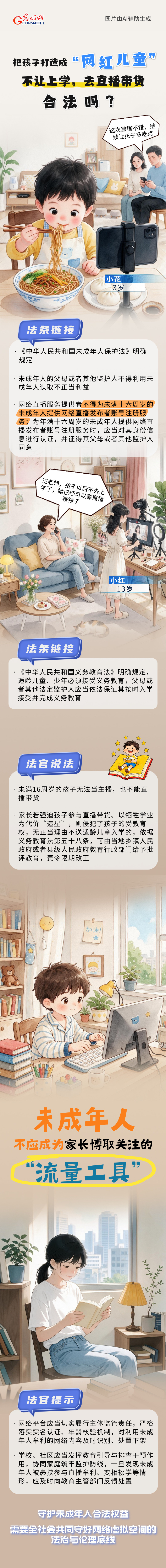 光明云说法 | 把孩子打造成“网红儿童”,不让上学,去直播带货,合法吗?