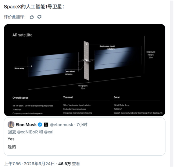 马斯克官宣Starmind天际AI算力神气称号：筹划100万颗卫星入轨