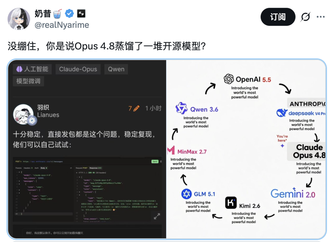 Claude Opus 4.8上线,张口就说自己是DeepSeek、Qwen