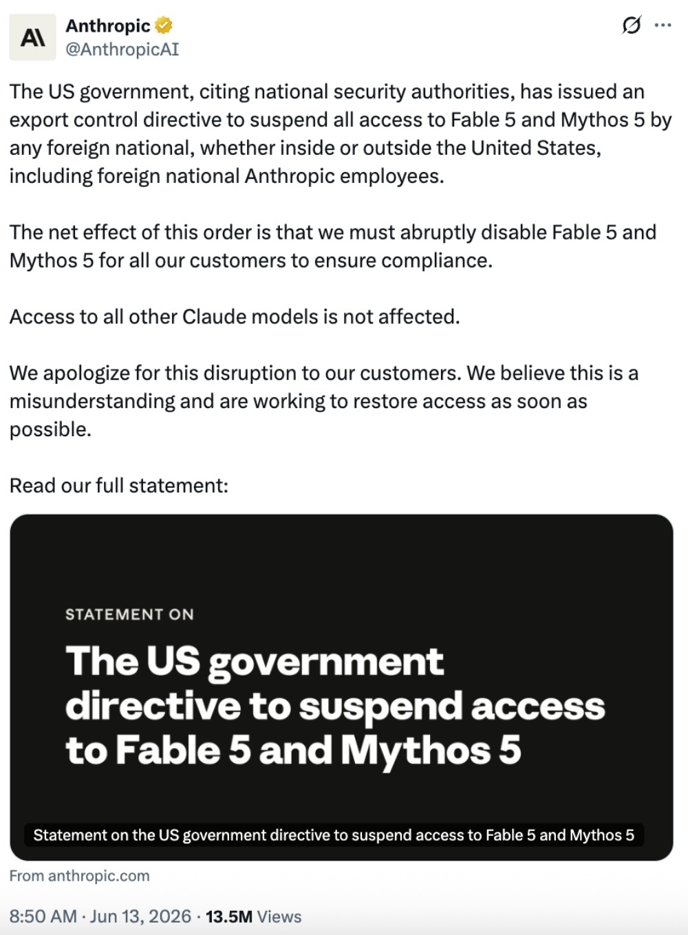 特朗普出手!Claude Fable 5与Mythos 5全停了,AI专家:中国才是全人类希望