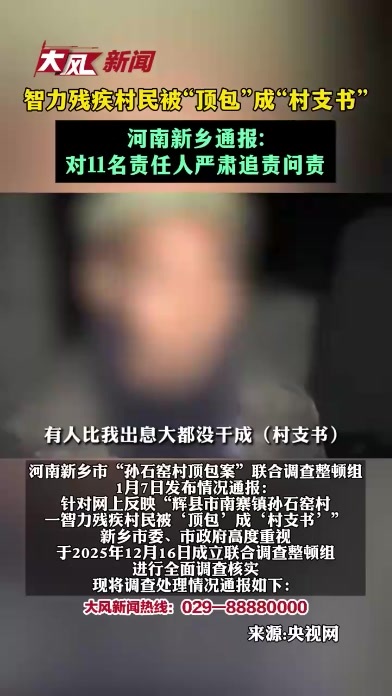 智力残疾村民被“顶包”成“村支书” 河南新乡通报：对11名责任人严肃追责问责