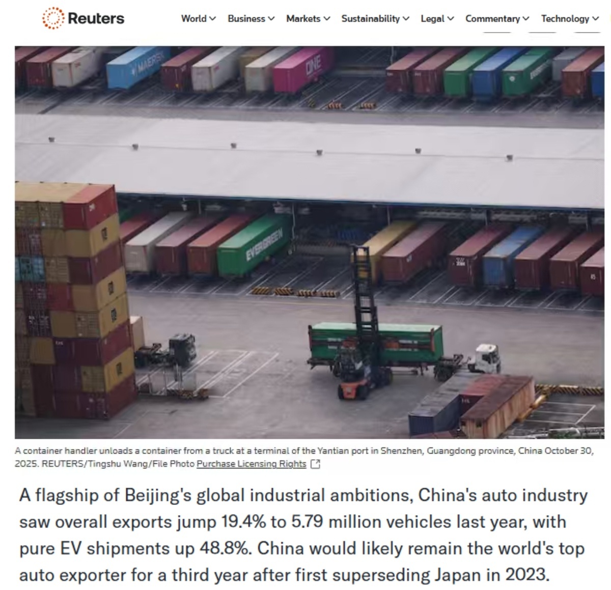 路透社报道截图