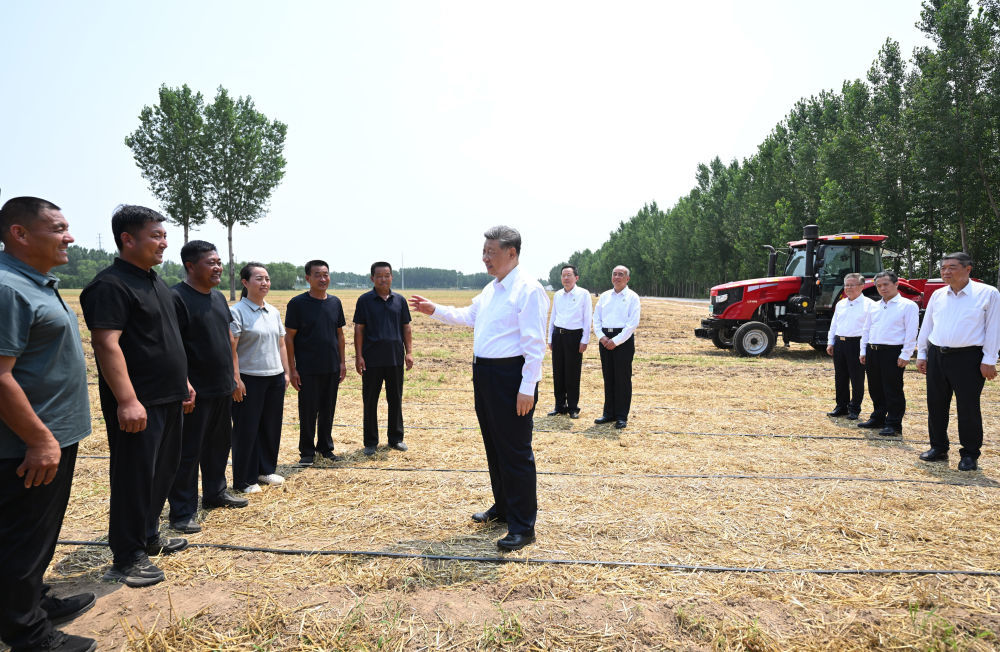 这是习近平总书记在陵城区边临镇东于架村，走进农田同种粮大户、农机手、农技人员亲切交流。