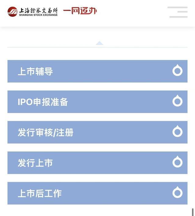 上交所一网通办平台展示IPO全流程模块
