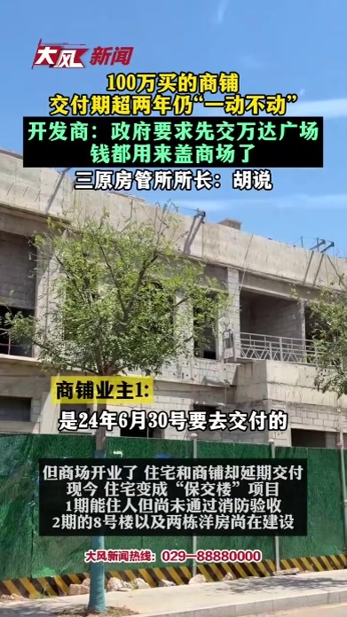 商铺交付期超两年仍“一动不动”；开发商：政府要求先交万达广场，钱都用来盖商场了；三原房管所所长：胡说